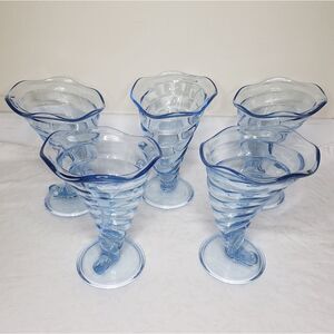 80s Blue Glass Dessert Parfait Cups